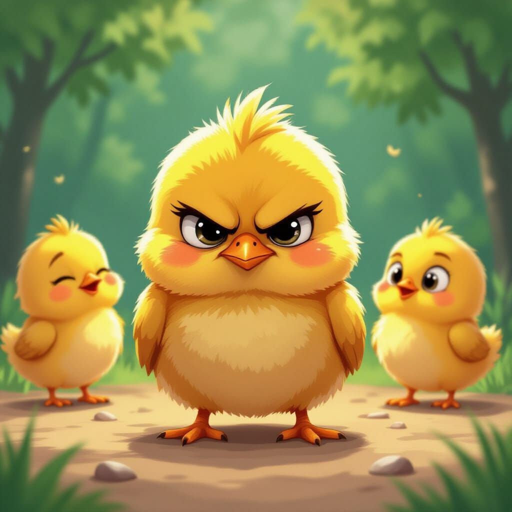Grumpy Chick Illustration in Claude Ponti Style
