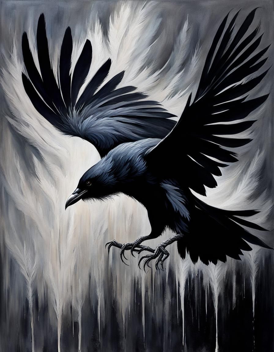Ethereal Raven in Monochromatic Acrylic Art
