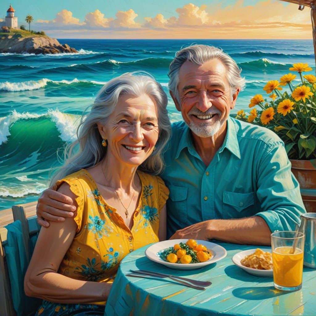 Elderly Couple in Cafe with Submarine