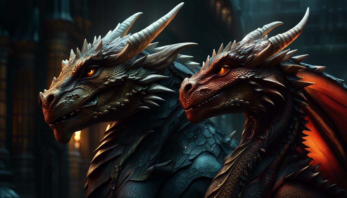 Dragons Nuzzling: Dark Fantasy Concept Art