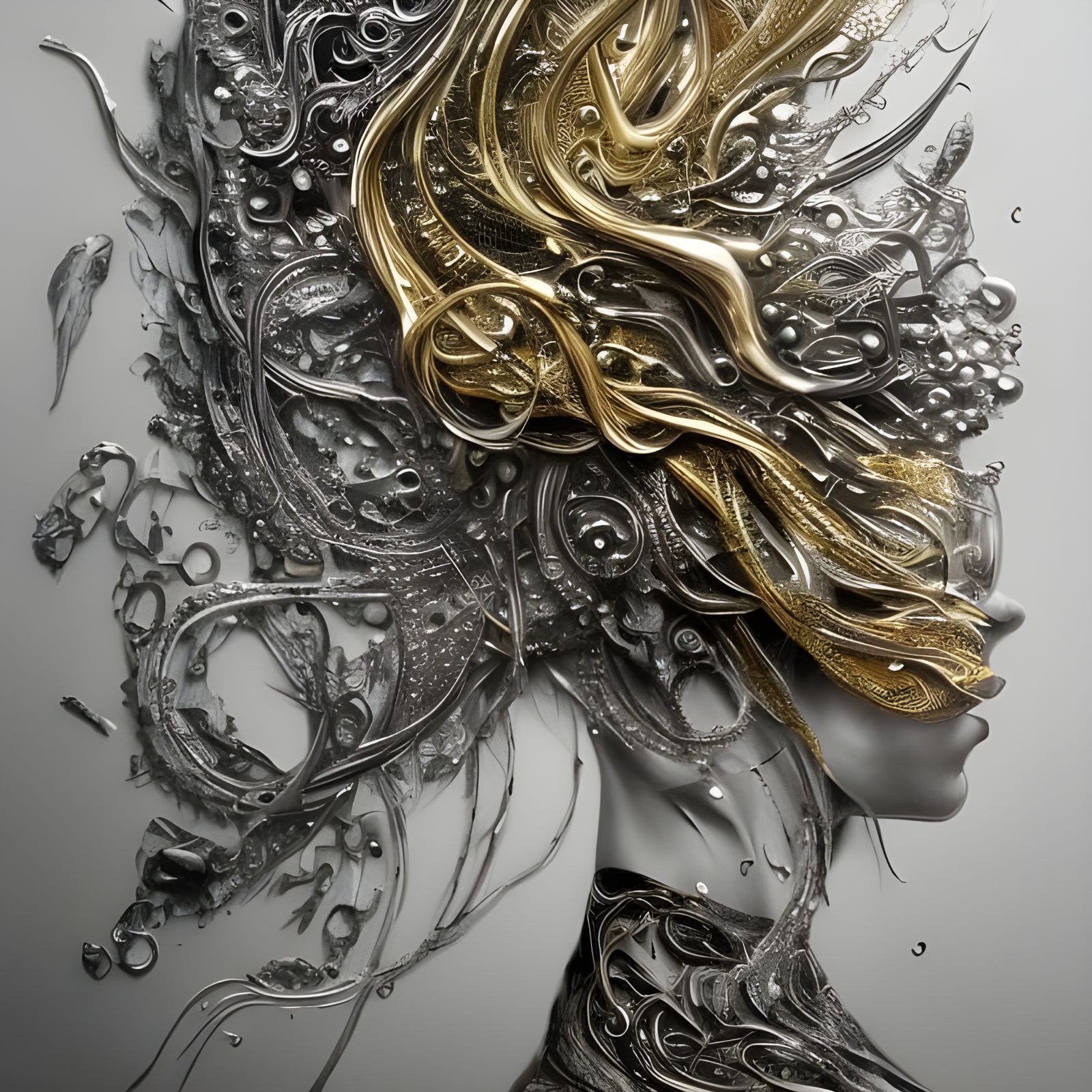 Stunning Bizarre AI Artwork in Gold and Silver