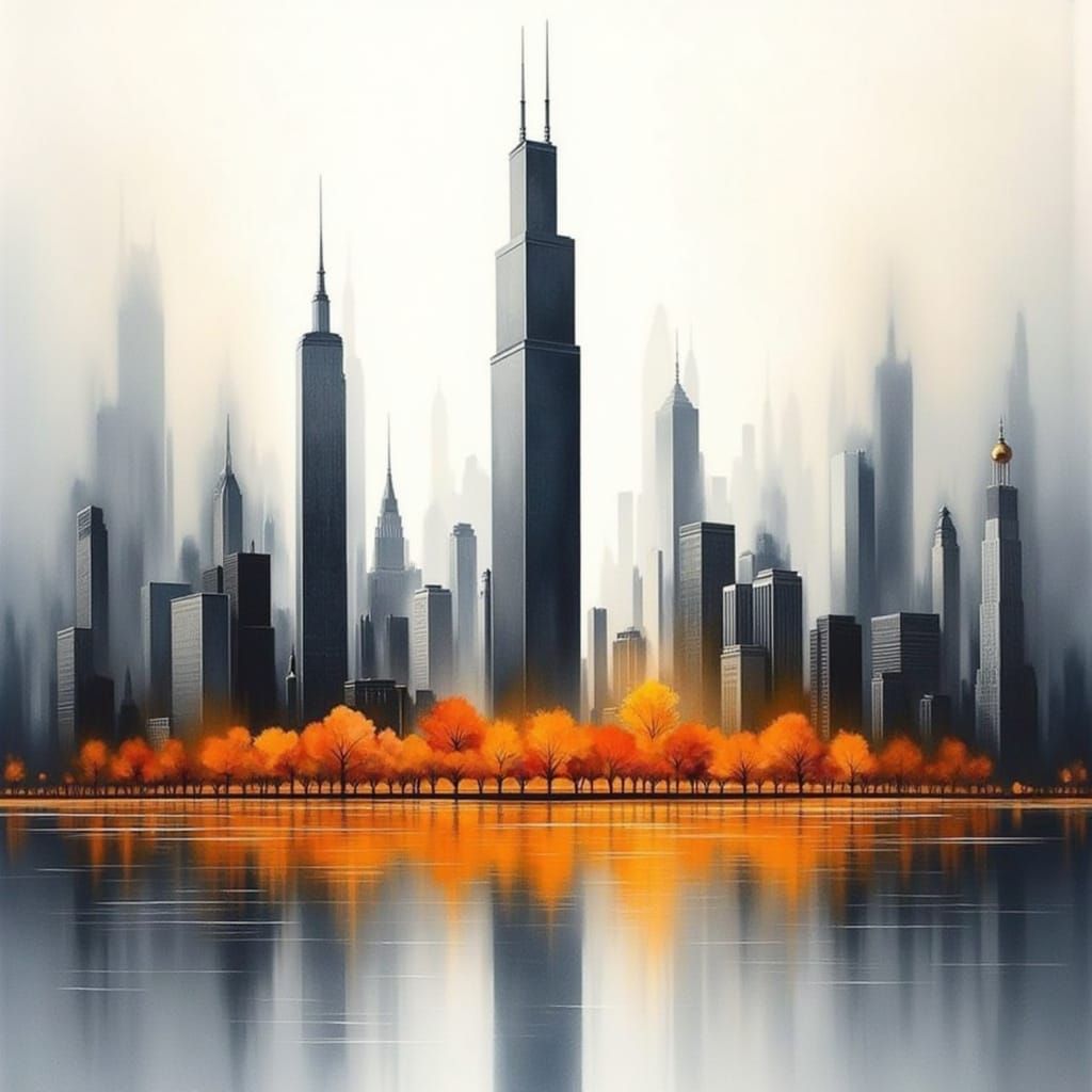 Chicago Cityscape in Muted Watercolor Hues