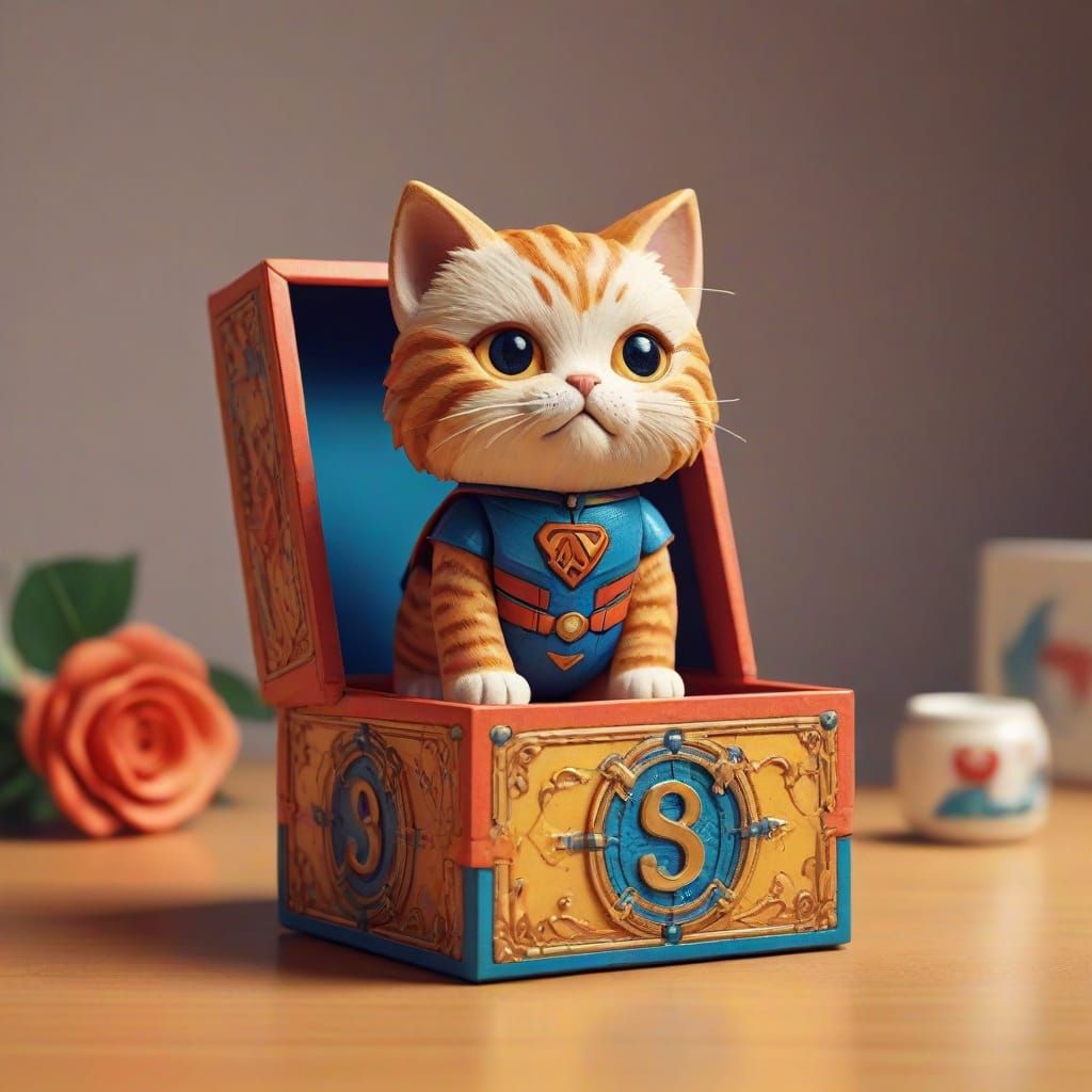 Golden Rose Hero Cat in Retro-Style Action Figure Box