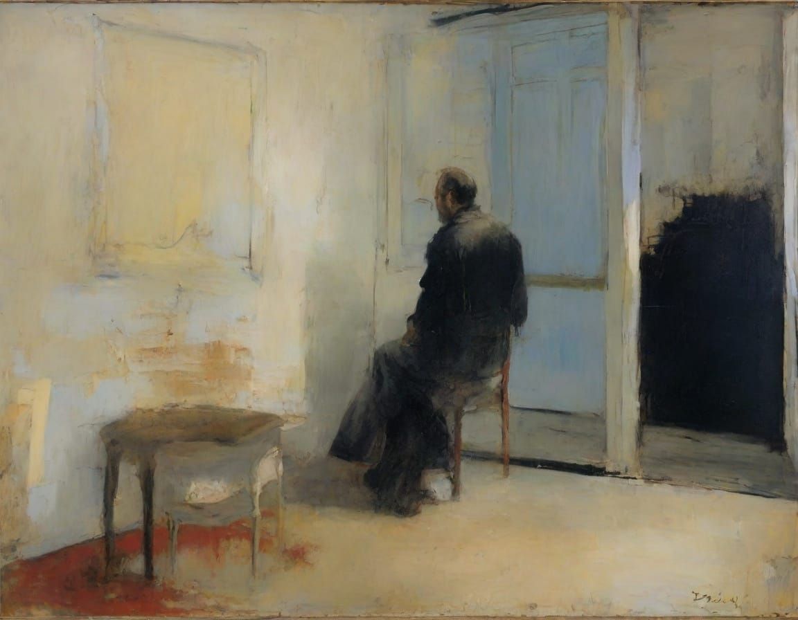 Emotional Expressionist Painting of Figure in Toil