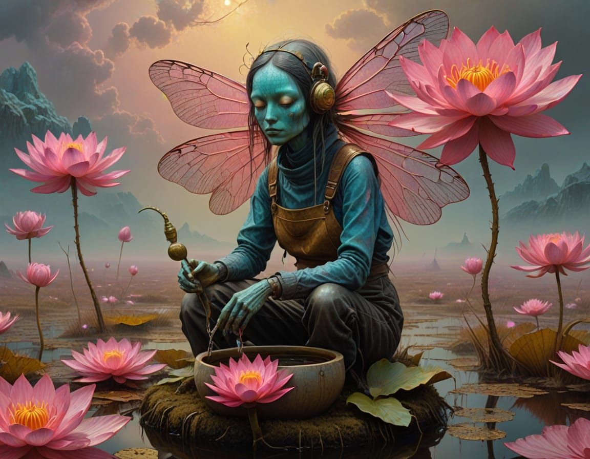 Cyberpunk Hybrid Goddess with Leather Skin and Fractal Surro...