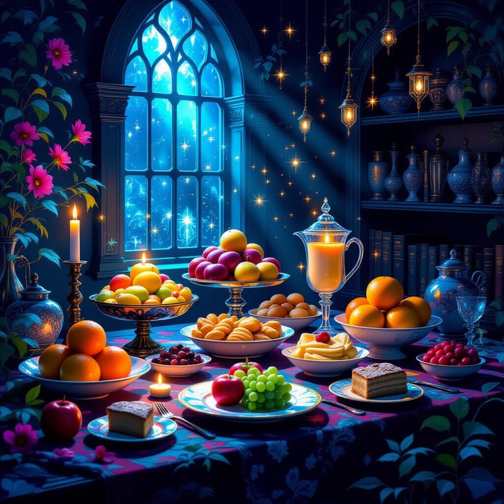 Enchanted Food in a Whimsical Room, Surreal Style