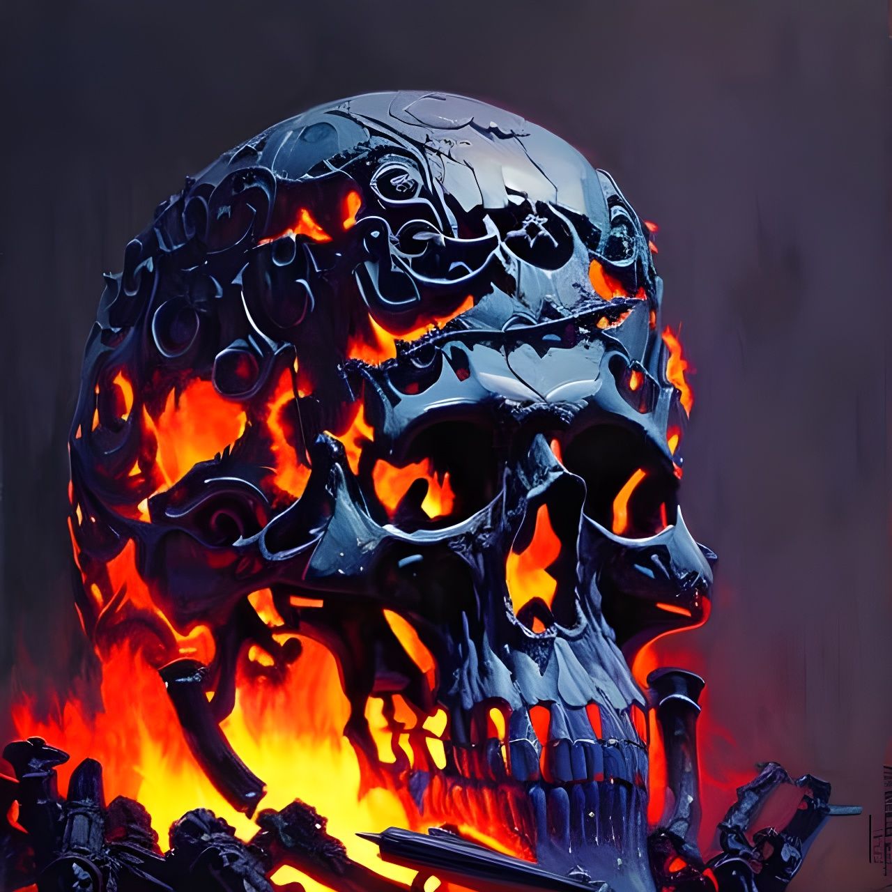 Burning Shadow Skull with Glowing Eyes, Fine Art