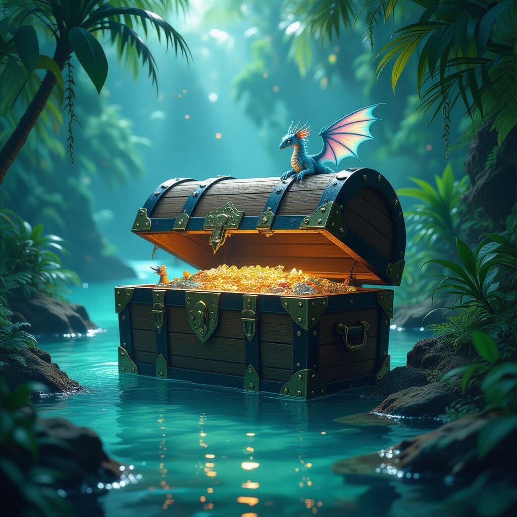 Treasure Chest on Tropical Island, Digital Matte Painting