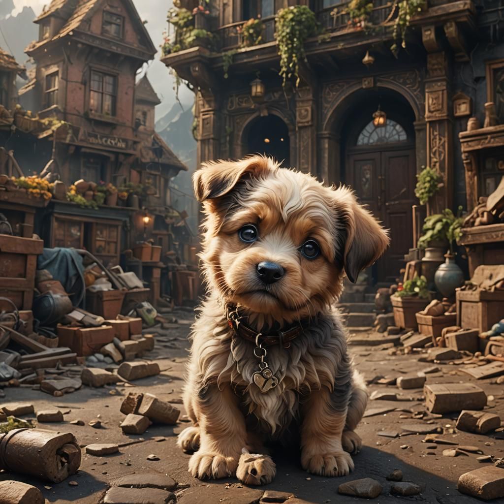 Adorable Puppy in Detailed Digital Painting