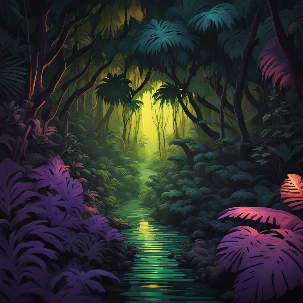 Jungle Canopy Black Paper Cutout with Green Light