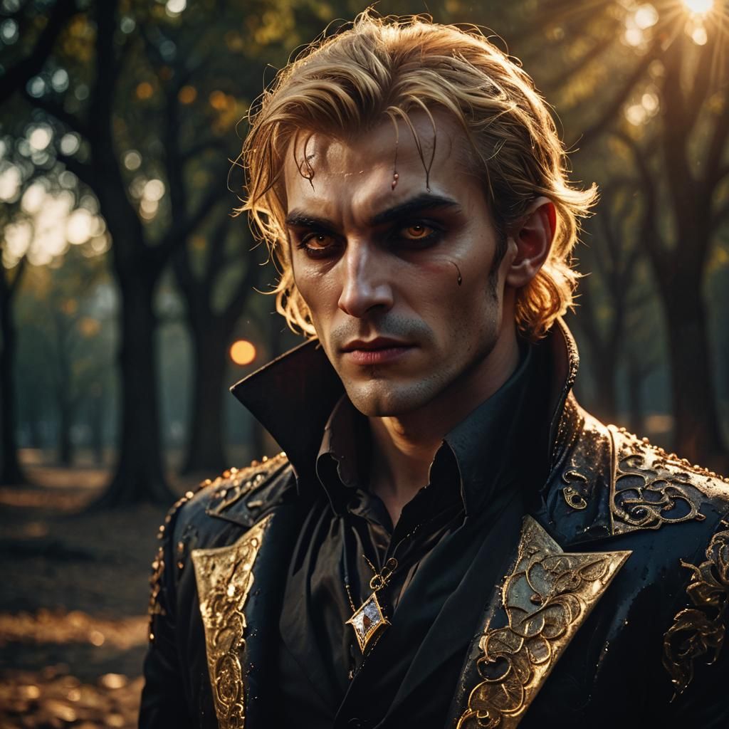 Diamond-Skinned Vampire in Golden Hour Light