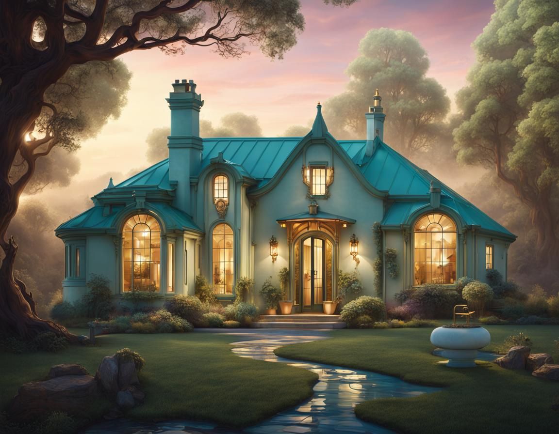 Art Deco Fantasy Cottage with Gold Fixtures