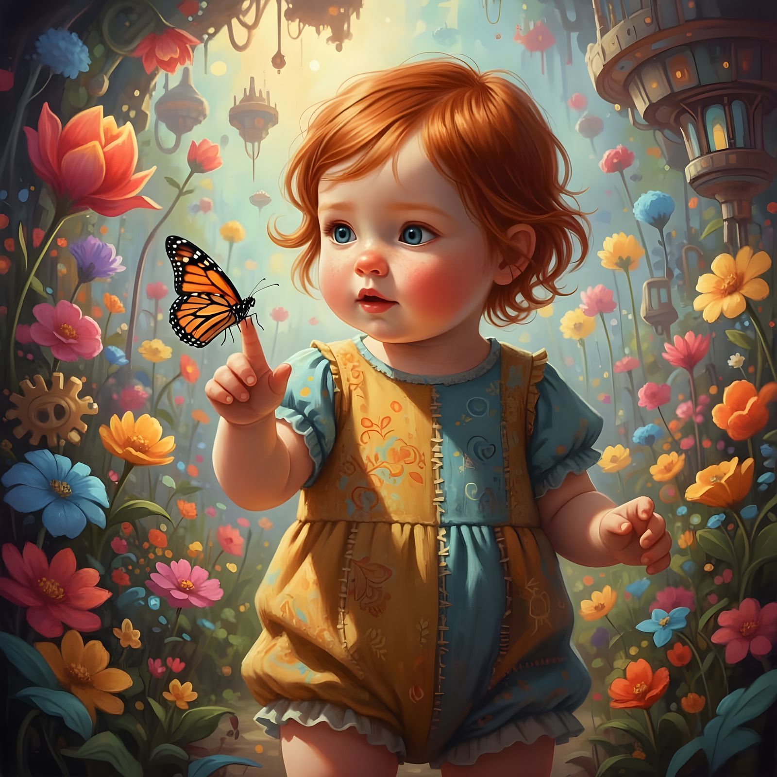 Redheaded Baby Girl and Butterfly: Hyperrealistic Art