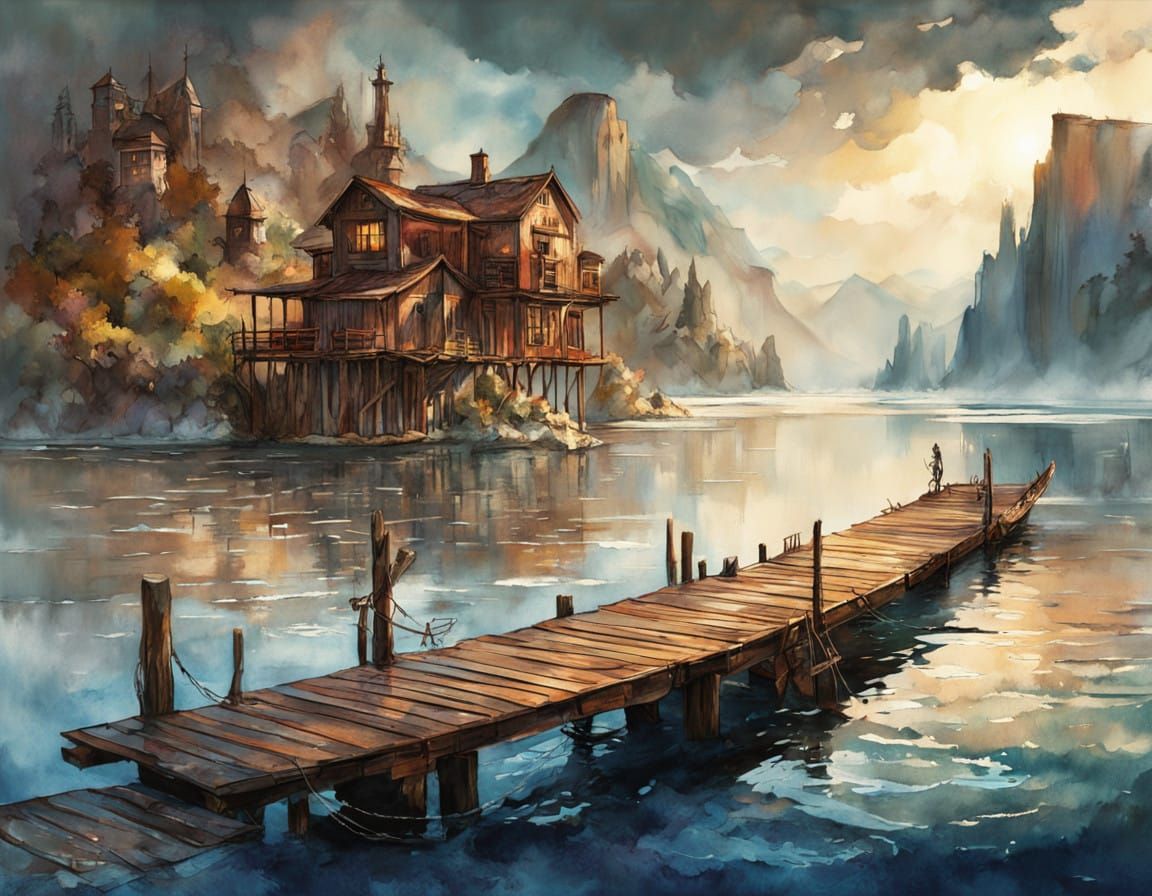 Serenely Captured Watercolor Dock Scene