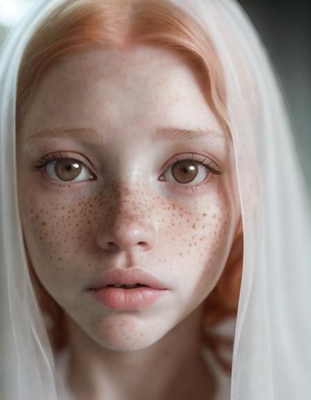 Ethereal Freckled Face with White Alien Eyes