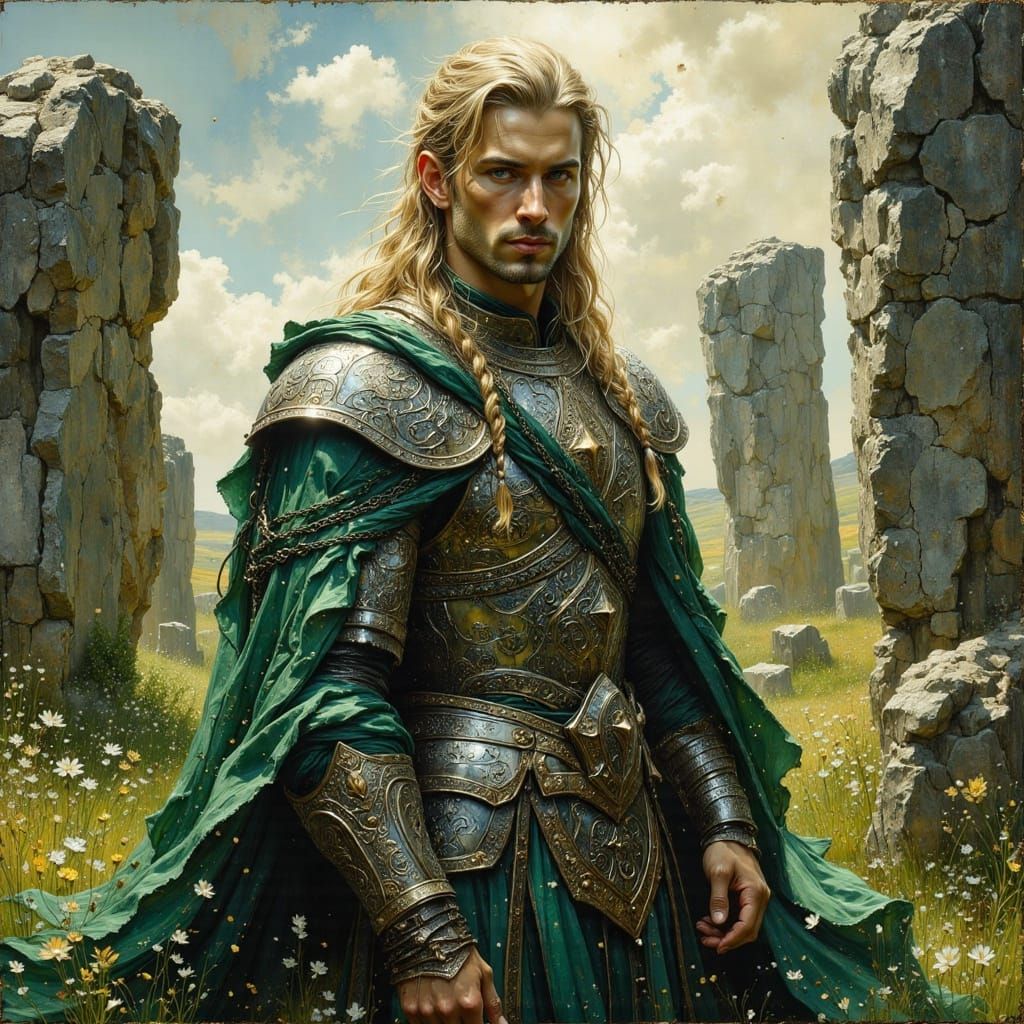 Celtic Warrior Portrait in Pre-Raphaelite Style