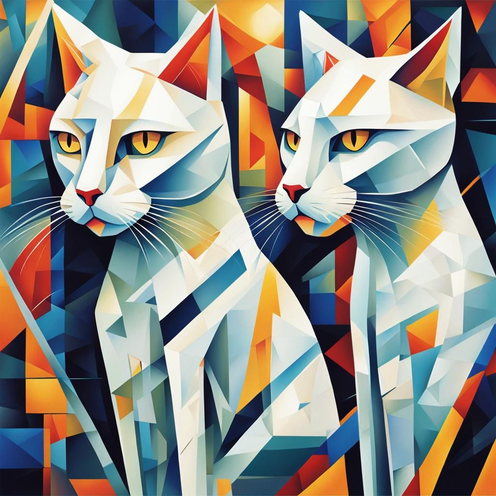 Cubist Cats: Geometric Fauvism in Art Deco Style