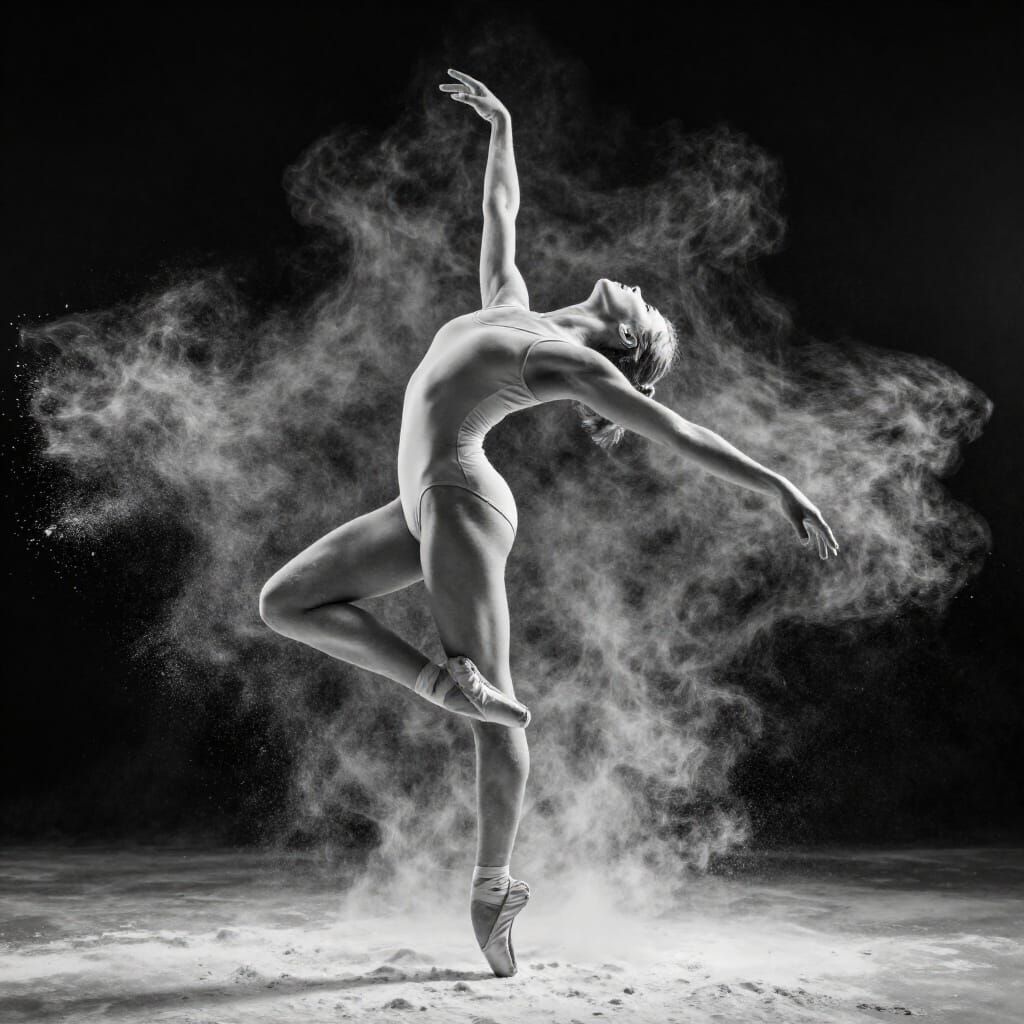Ballet Dancer in Dynamic Motion Black and White