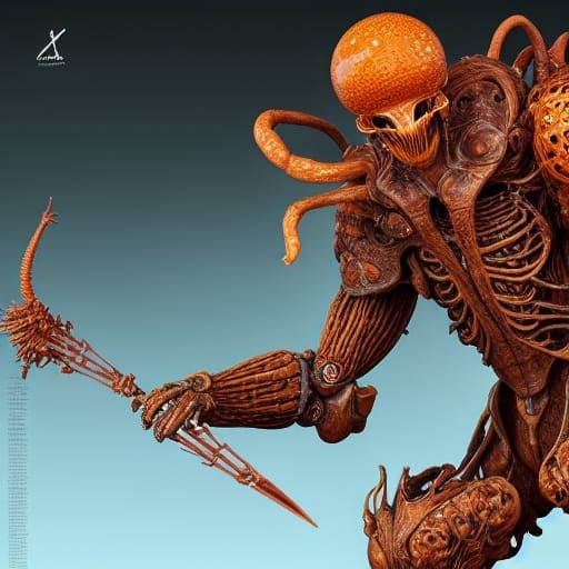 Cordyceps Knight: Detailed Clay Sculpture in Vaporwave Style