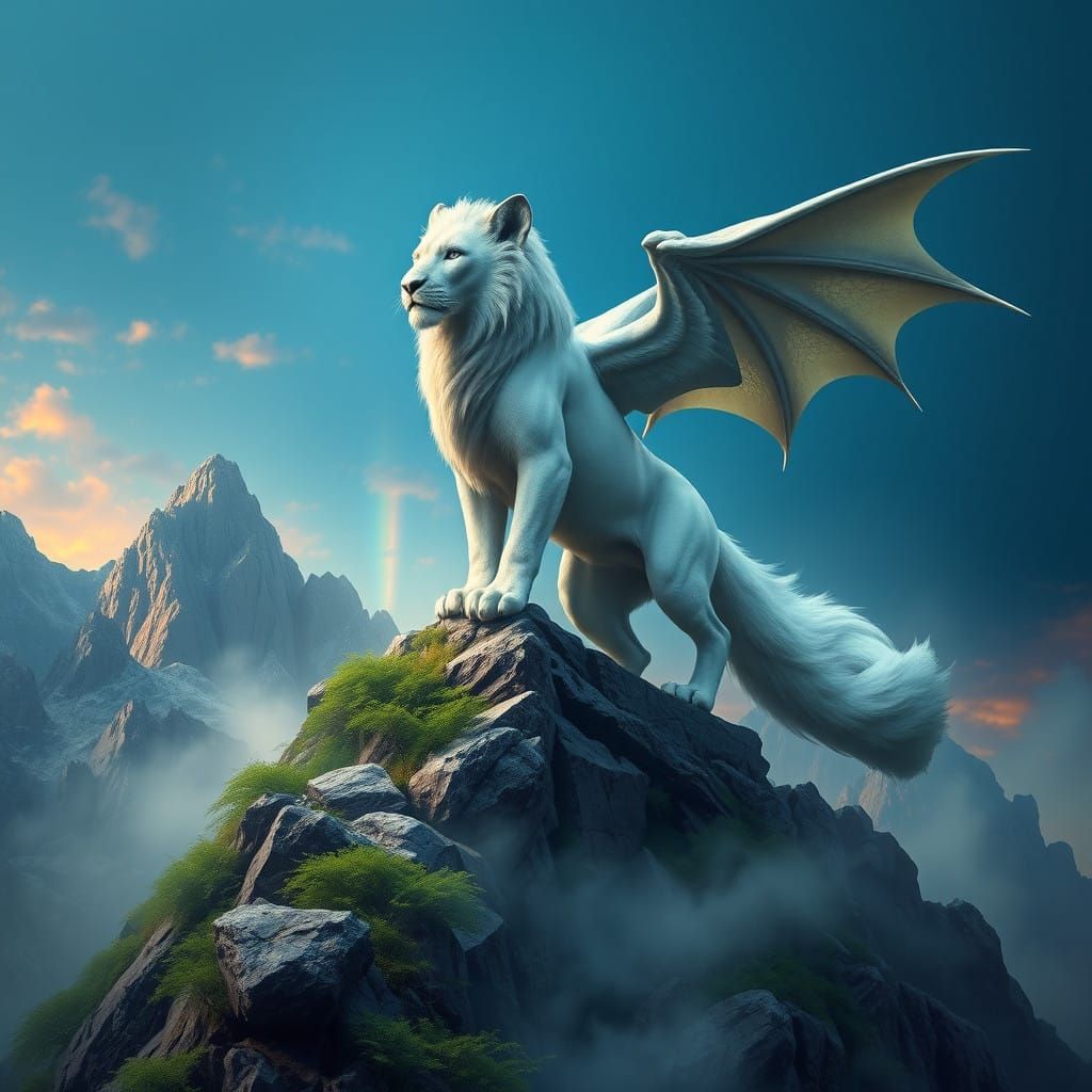 Majestic Dragon Fox Lioness on Misty Mountain
