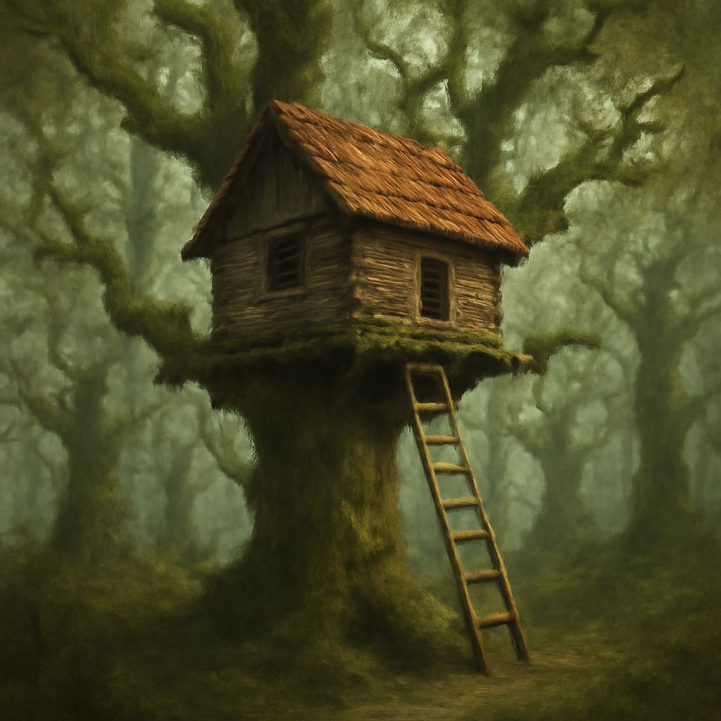 Mystical Log Cabin Treehouse in Ancient Oak Forest