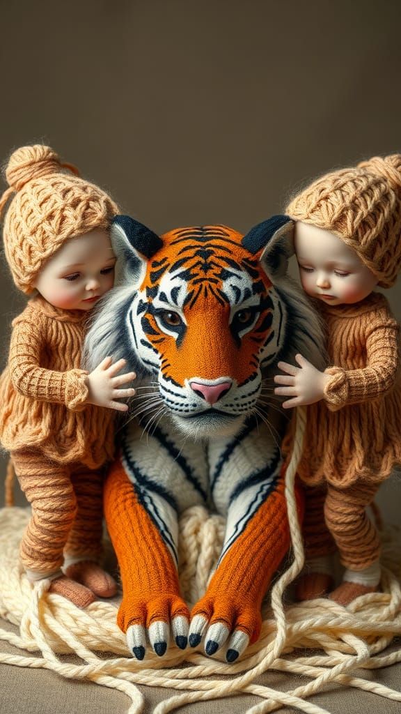 Whimsical Woolen Dolls Save Sabertooth Tiger in Hyperrealism