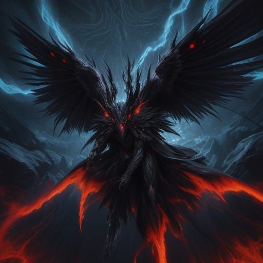 Abstract Shadow Beast with Fiery Aura