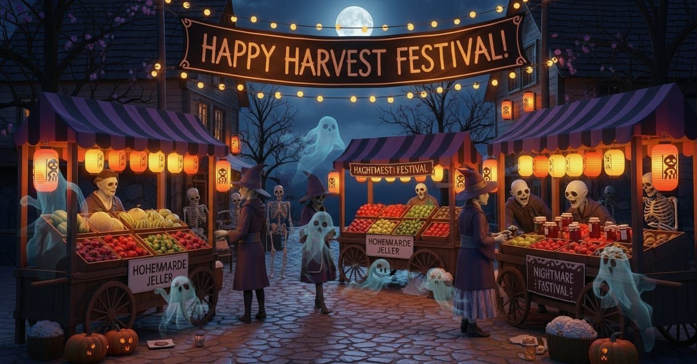 Nightmare Harvest Festival with Ghouls and Skeletons