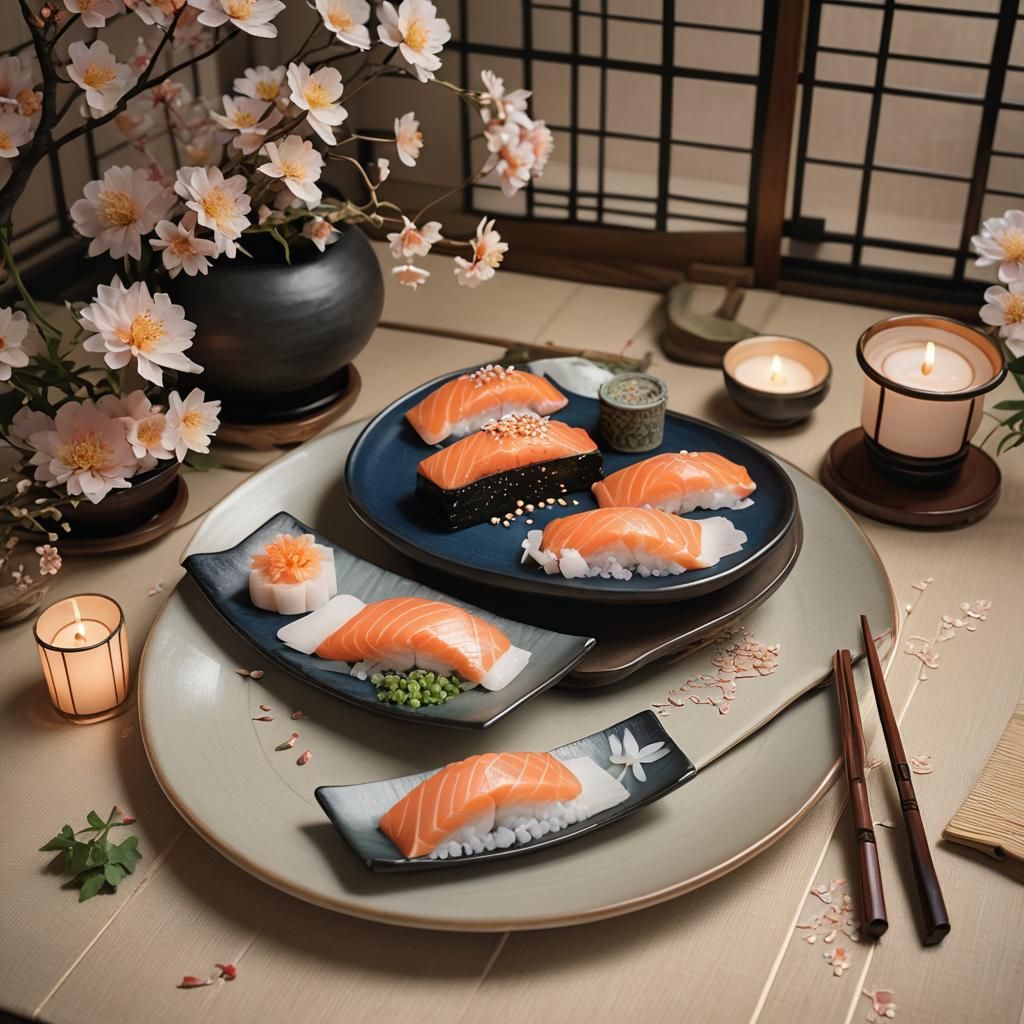 Macro Shot of Salmon Nigiri: Vivid Digital Art