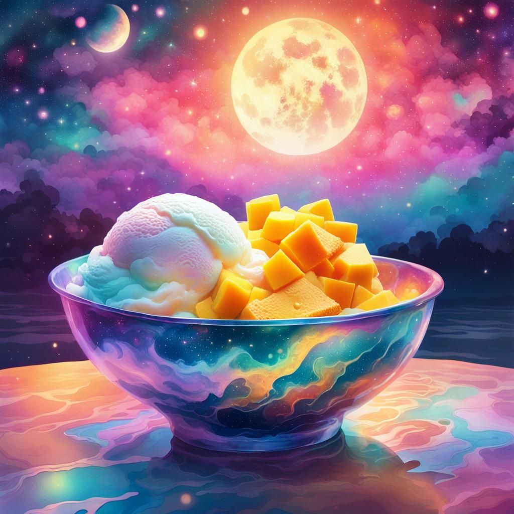 Cosmic Mango and Ice Cream Illustration
