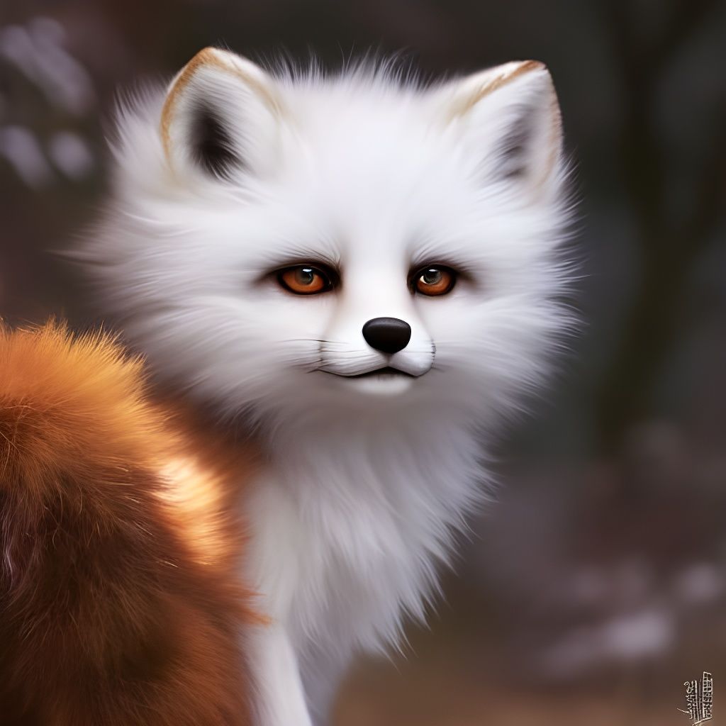Adorable Chibi Fox with Big Eyes, Digital Painting