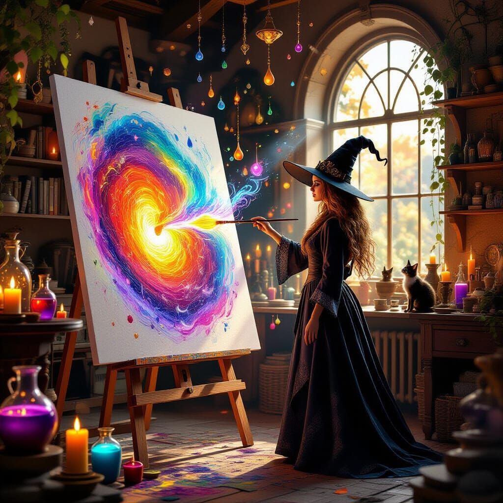 Witch Artist's Canvas Portal in Magical Realism Style