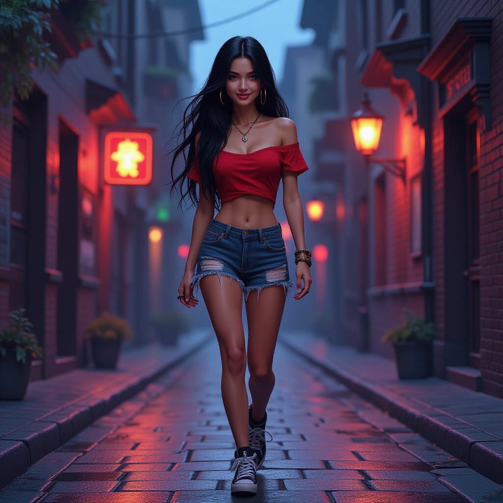 Goth Girl Walking to Nightclub in Dark Fantasy Style