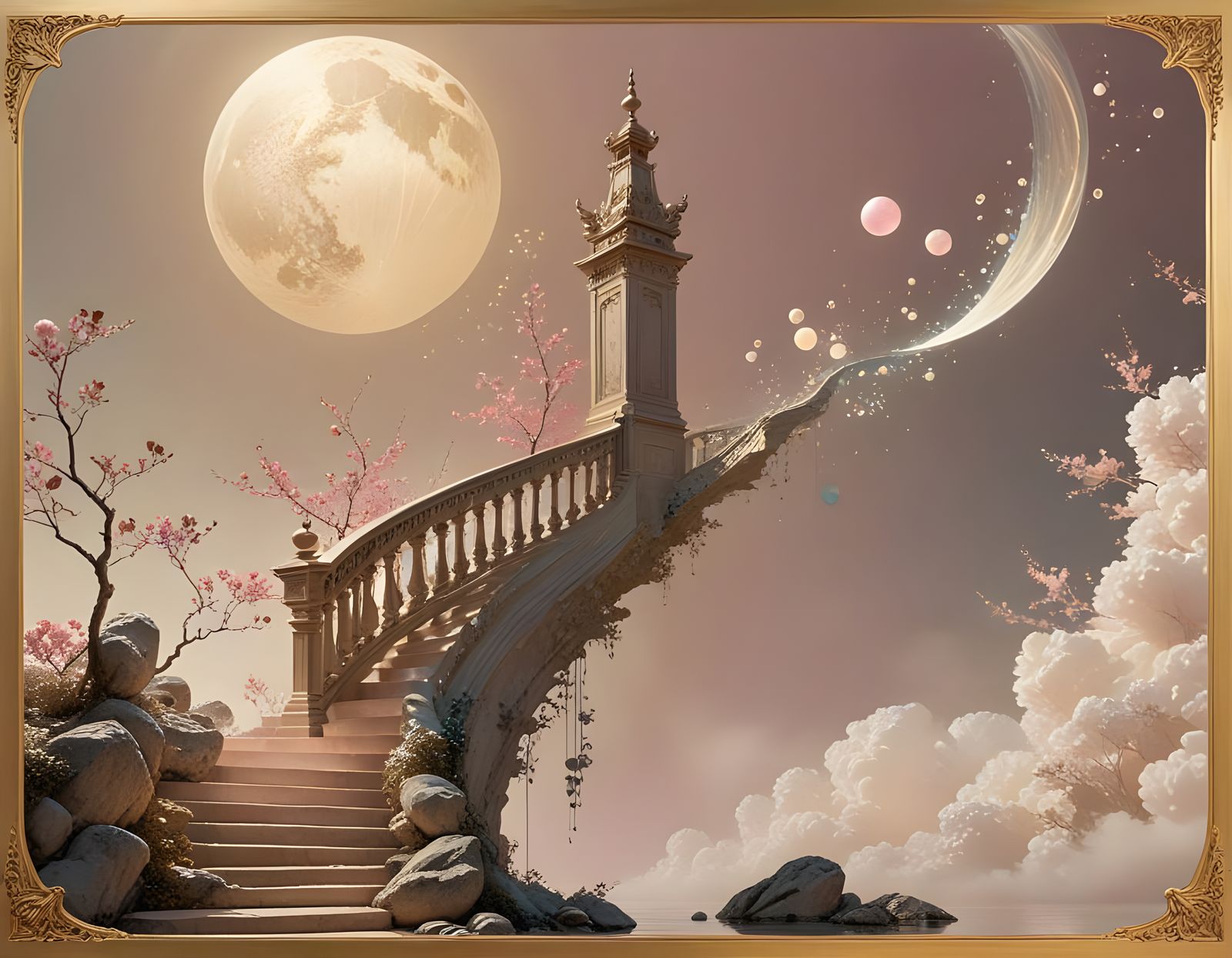 Magnificent Shadow-Light Staircase in Pink Colors