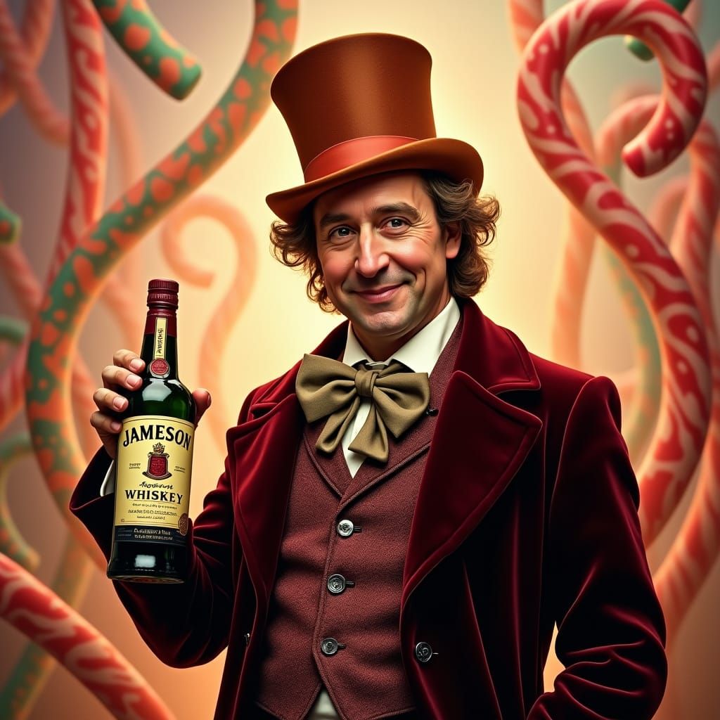 Willy Wonka in a Surreal Candy Land