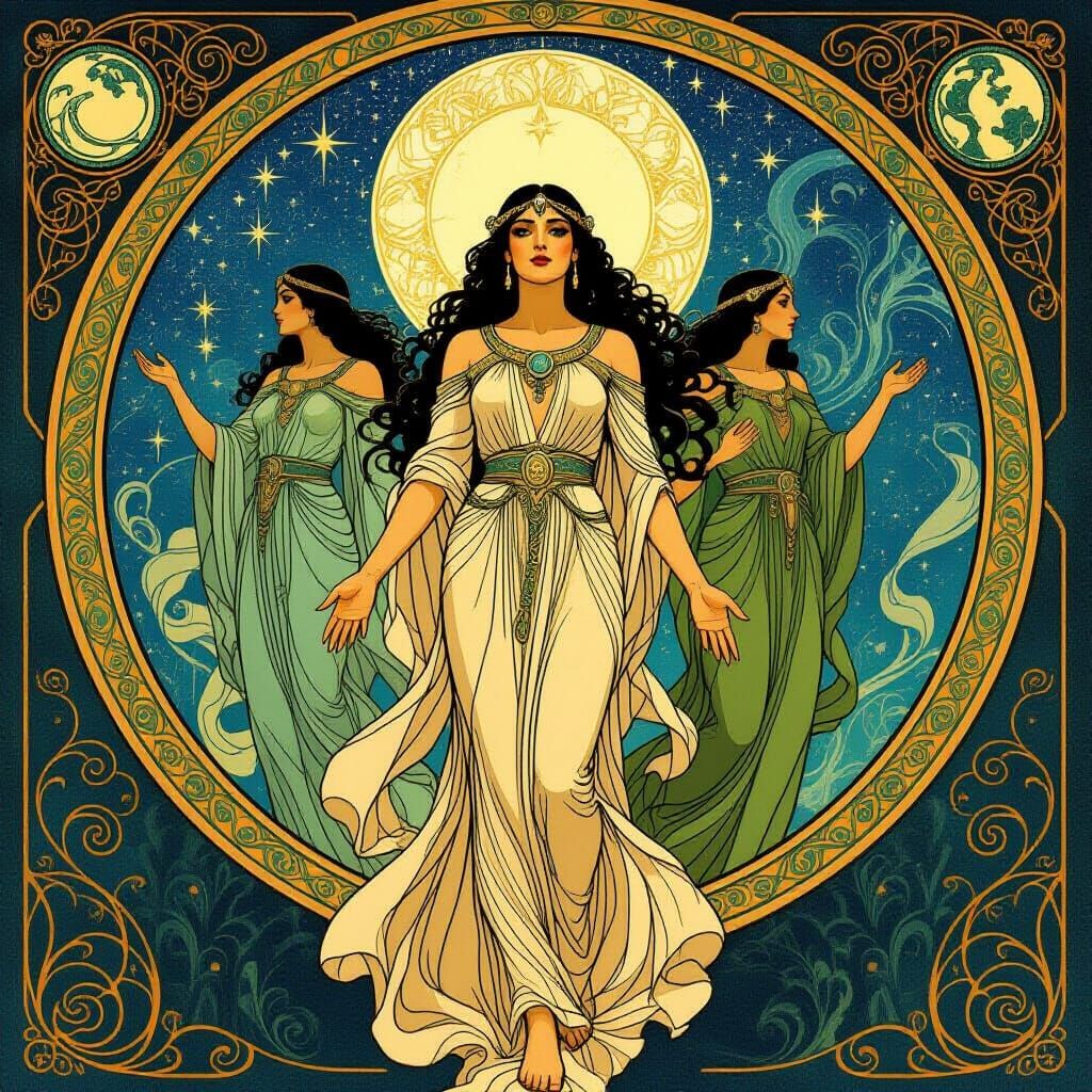 Art Nouveau Anunnaki Descend in Celestial Style