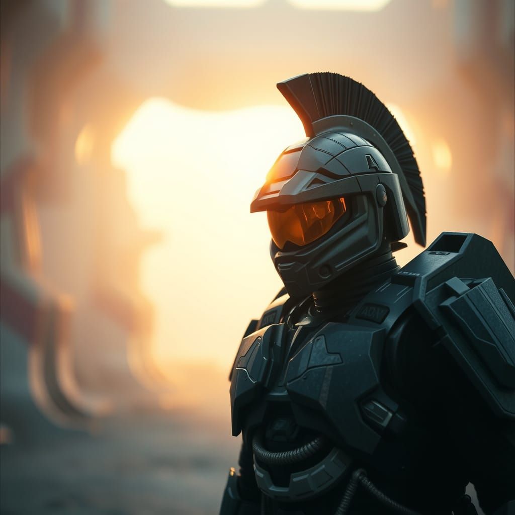 Spartan Warrior in Cinematic Film Still