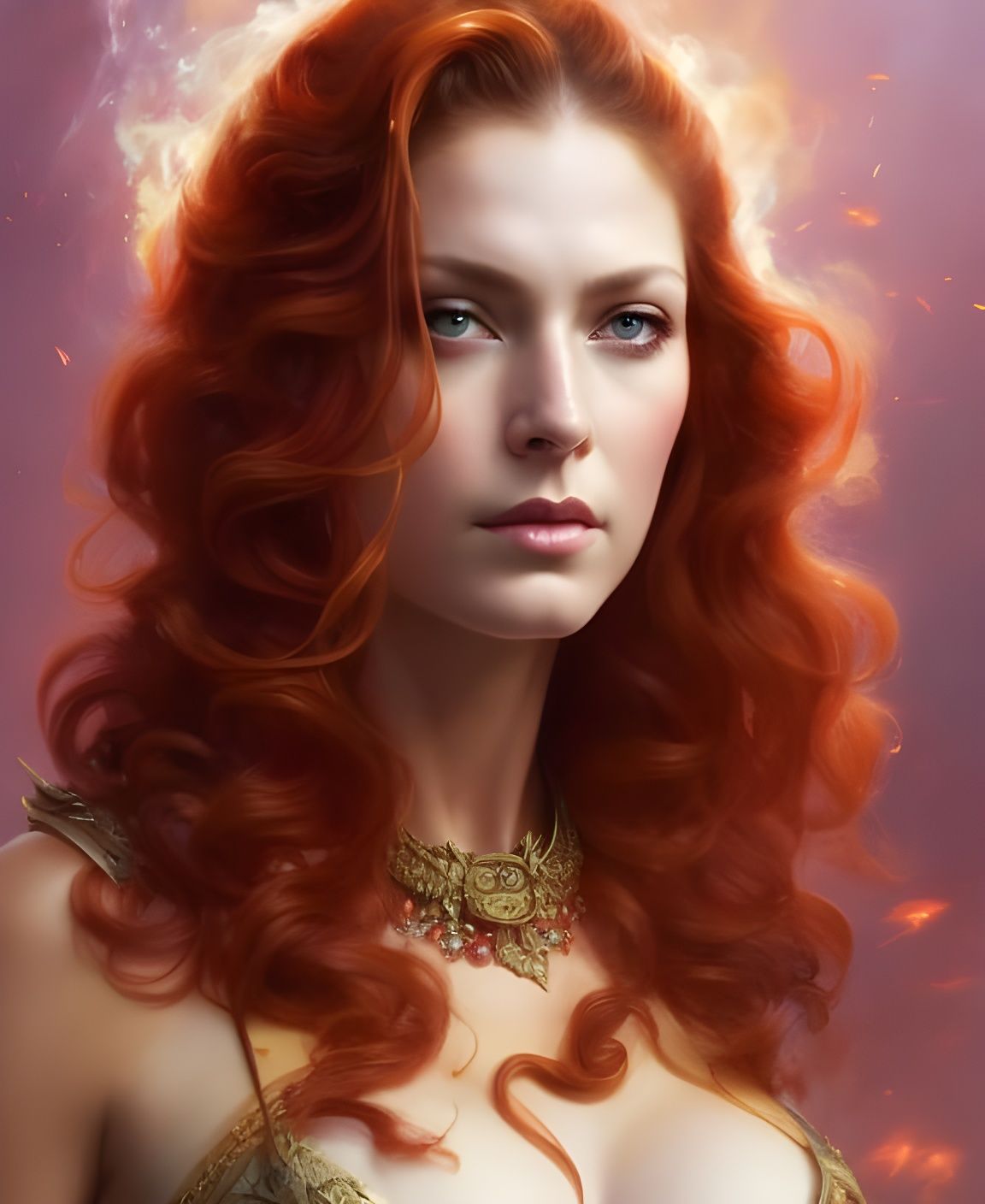 Fiery Ginger Goddess Portrait in Hyperrealistic Style