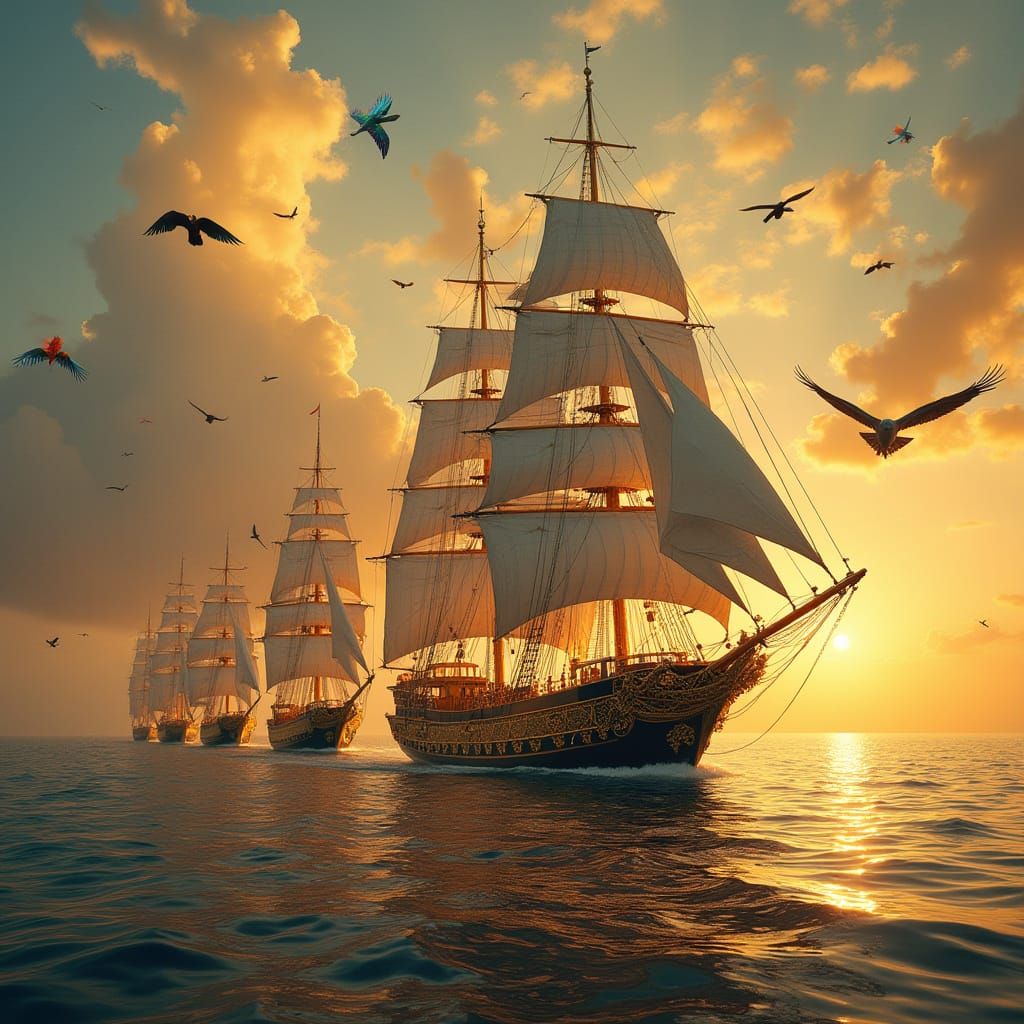 Golden Age Sailors in Sunset Harmony