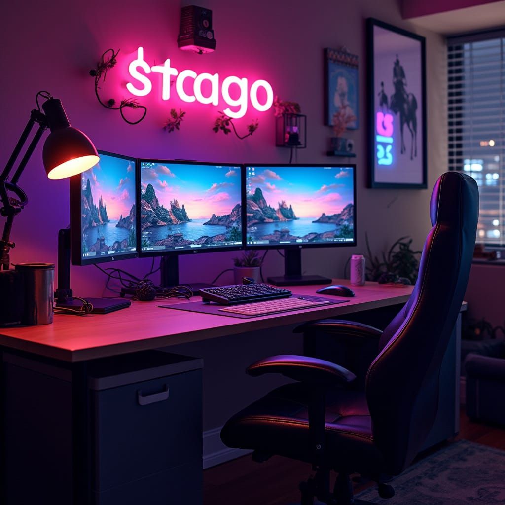 Dream Gaming PC Setup in a Vibrant Creative Studio