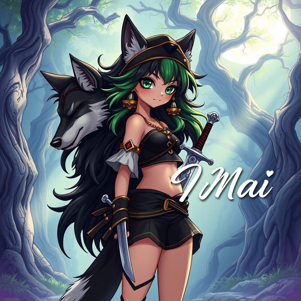 Wolf Girl Warrior in Dreamlike Manga Style