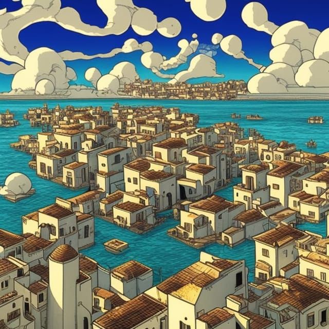 Ostuni Town Floating in Sky, Cozy Digital Art