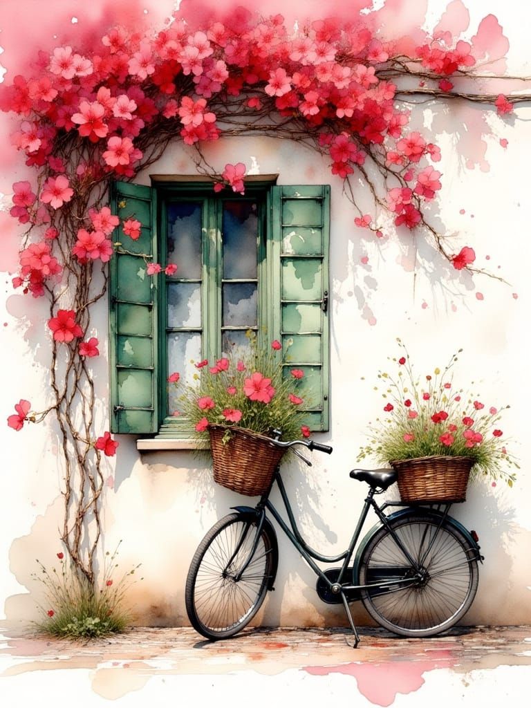 Mediterranean Street Scene in Watercolor Style