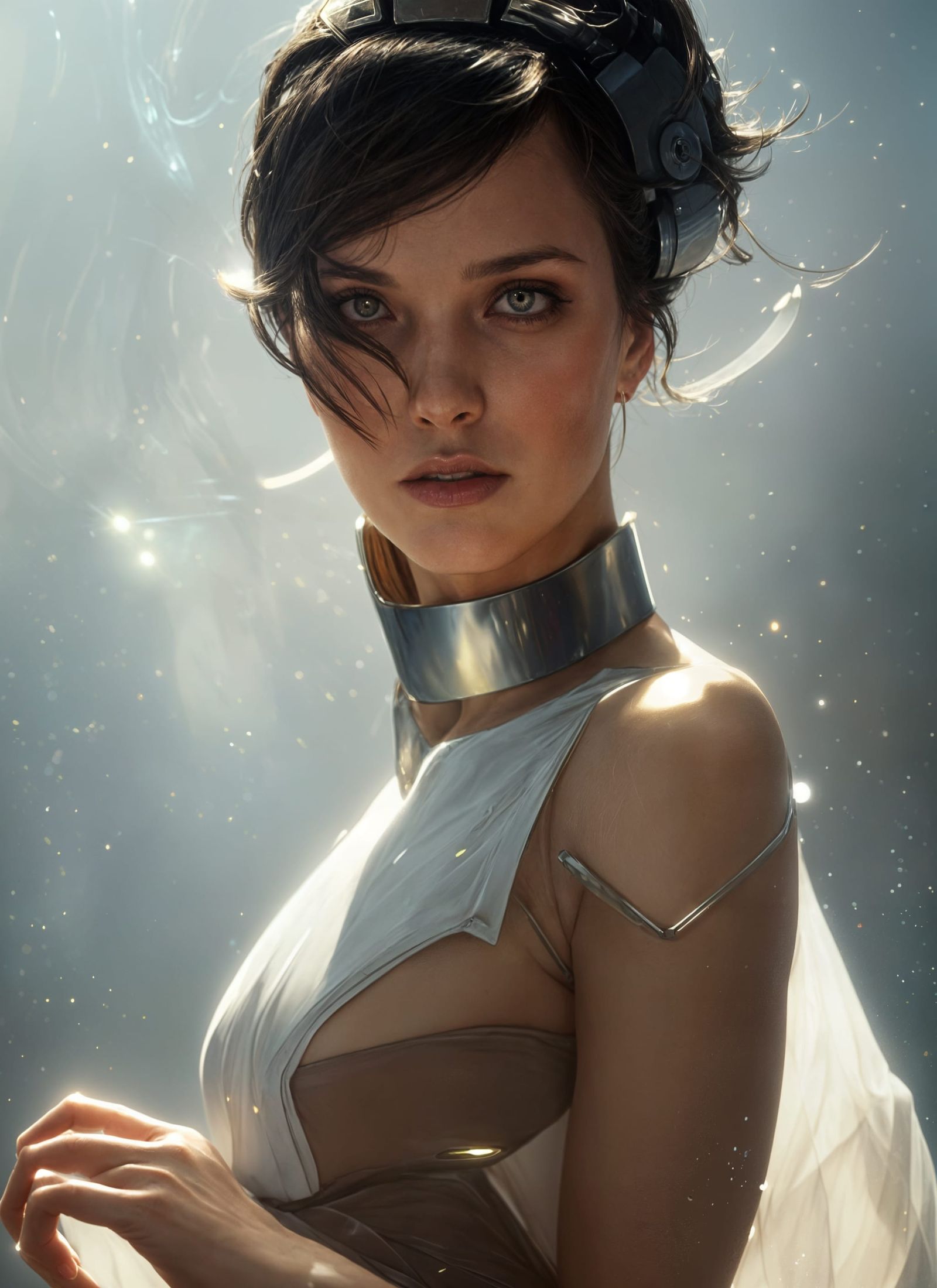 Brunette in Futuristic Solarpunk Portrait