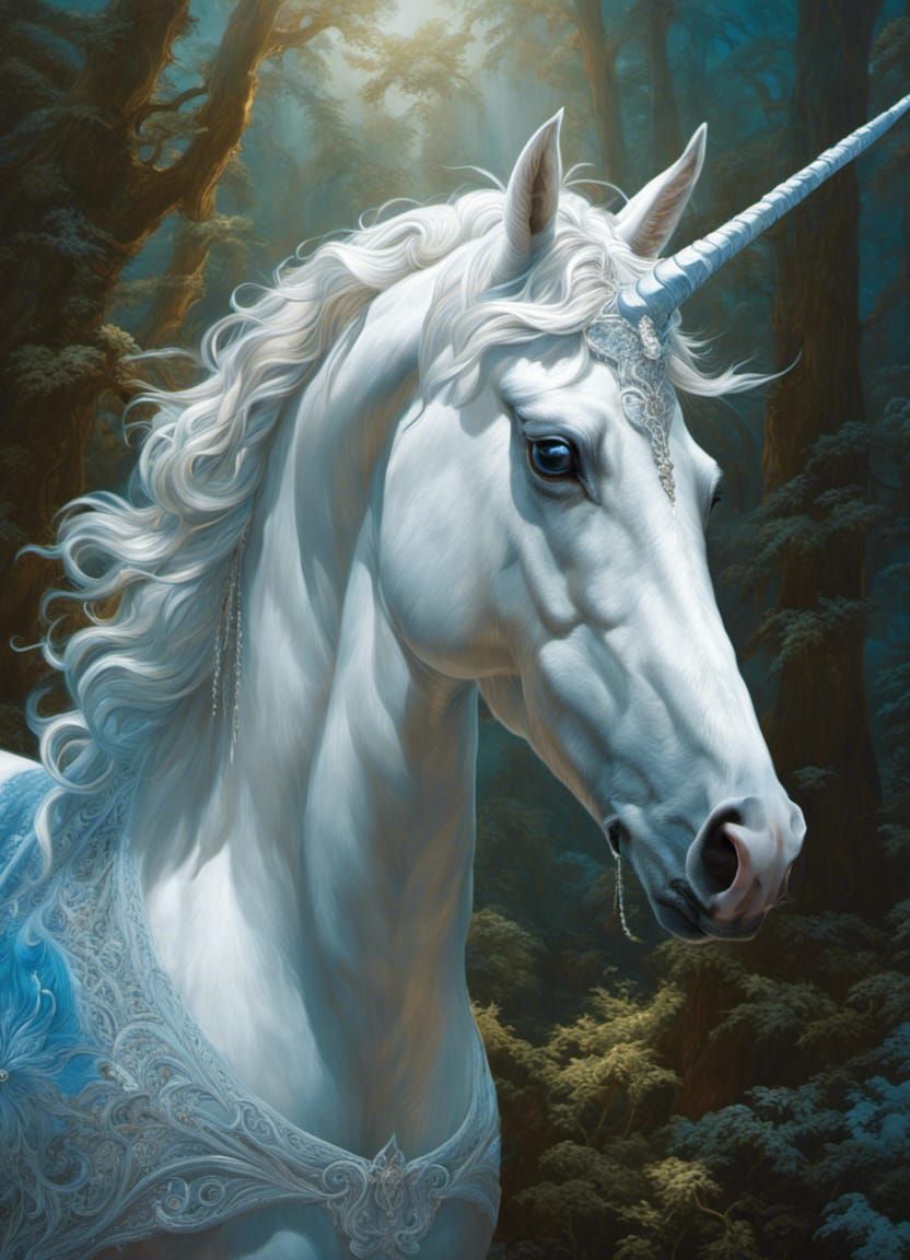 Magical Unicorn Portrait in Hyperrealistic Style