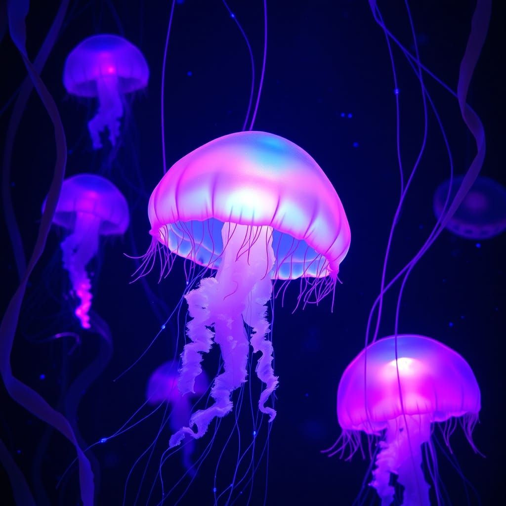 Iridescent Jellyfish in Dreamy Ocean Depths