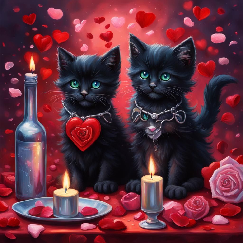 Valentine Kittens in Hyperrealistic Splash Art Style