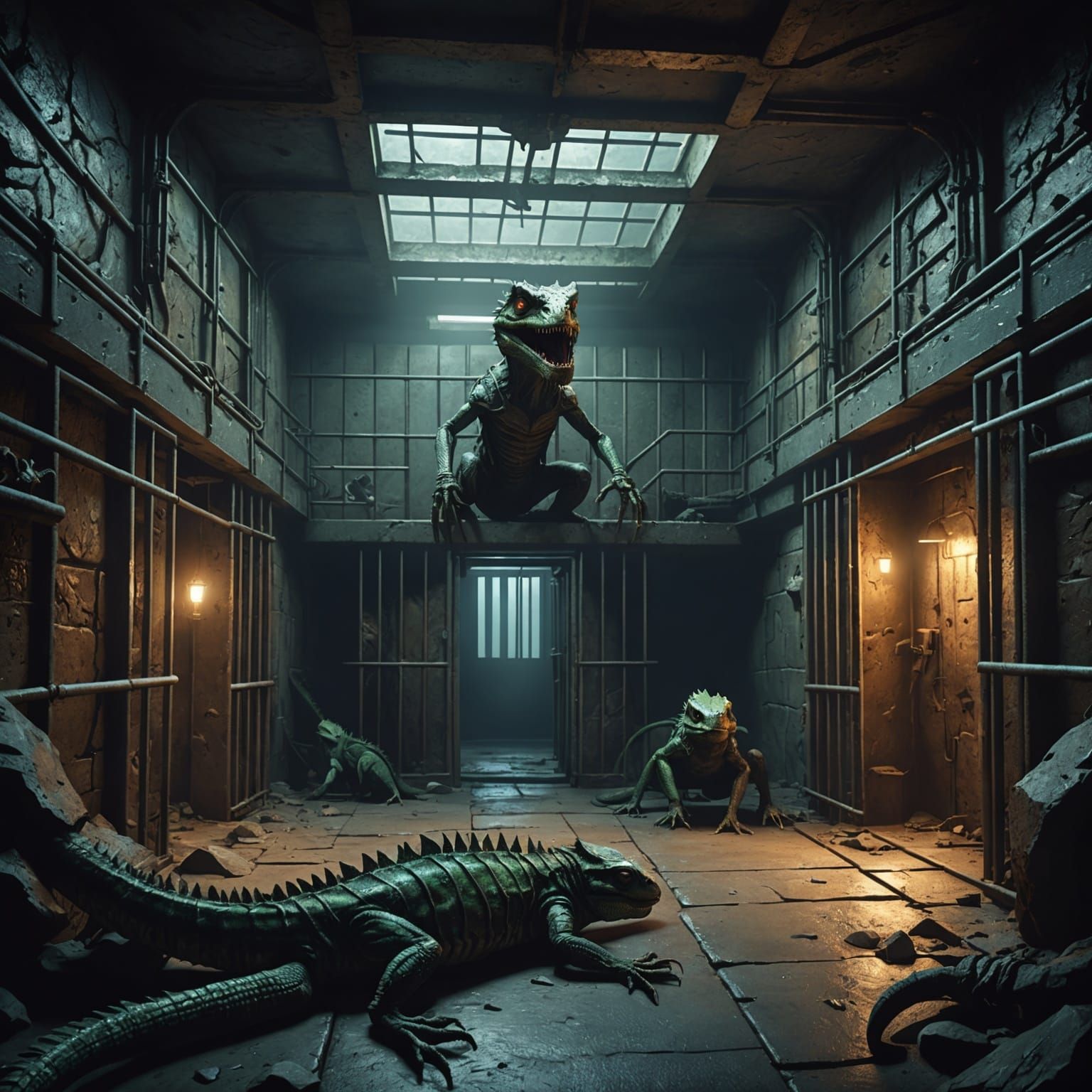 Alien Lizards Guarding a Mine Prison