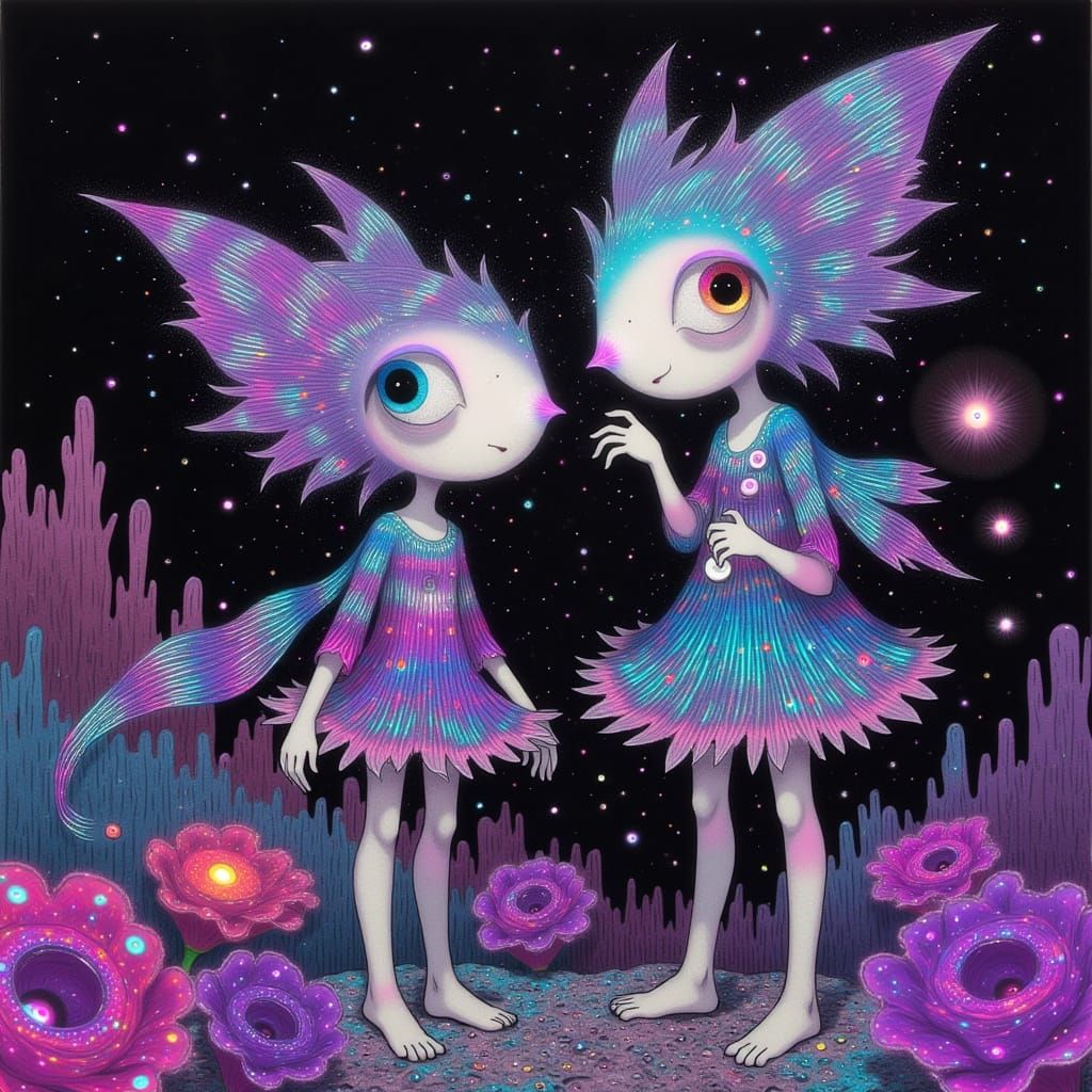 Glowing, Iridescent Fishies Swim Amidst Vibrant, Shimmering ...