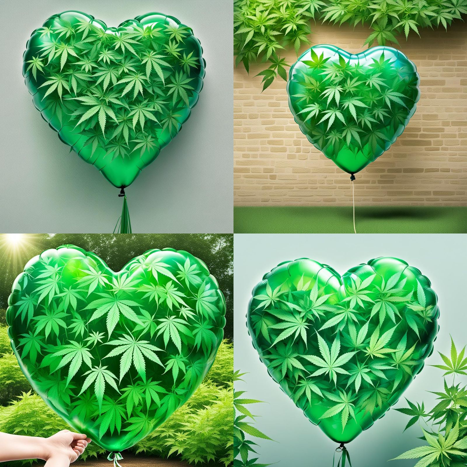 Heart Balloon Filled with Cannabis Leaves as Graffiti Art